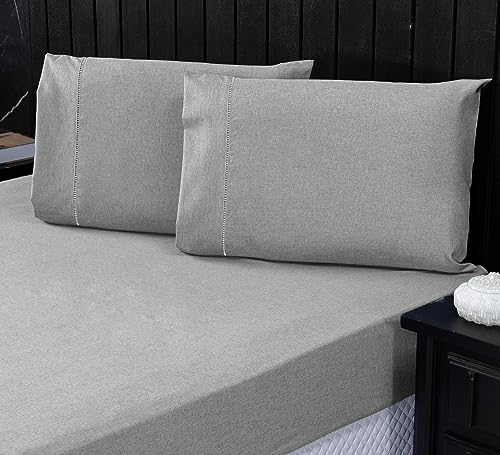 Jogo de Cama Queen Percal 400 Fios Ponto Palito 03 Peças, Antiácaro, Anti-pilling com Toque Macio - Linho Cinza