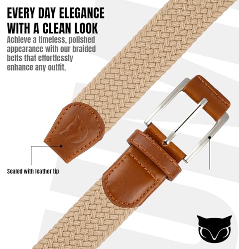 BUMA Men's Stretch Woven Braided Belt 1 3/8 for Golf and Casual - Leather Buckle2