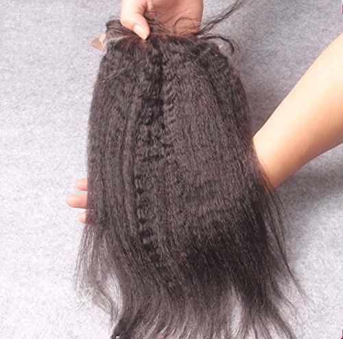 Remeehi Kinky Straight Silk Base Top Closure Bleached Knots Free/Middle/3 Part 4"X4" Brazilian Virgin Human Hair Closure Natural Color (Free Part 8 inch)