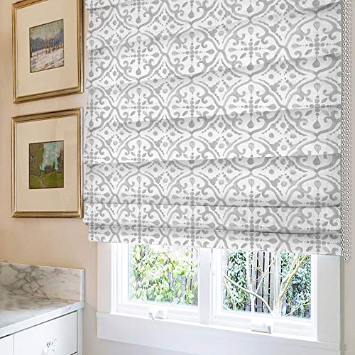 Roman Shades Window Shades, Grey Pattern Blackout Light Filtering Custom Window Roman Blinds, 10% Linen Fabric Roman Shades for Windows, French Doors, Doors, Kitchen Windows