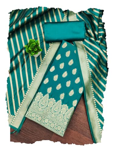 Image of DEVANGI Women's Banarasi Silk Unstitched Salwar Suit Dress Material With Dupatta