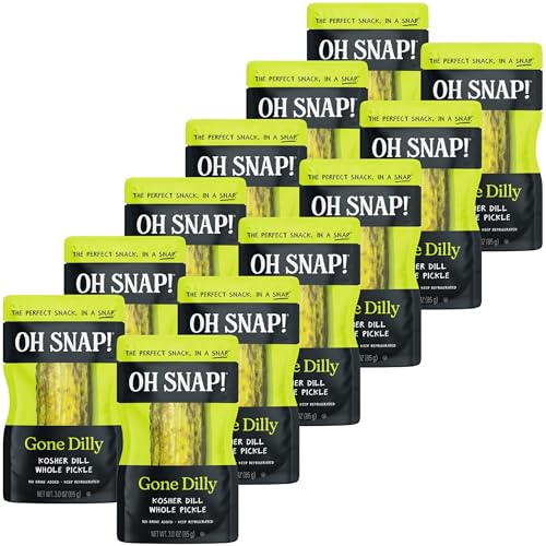 OH SNAP! Gone Dilly Whole Pickle (12 Pack) - Whole Kosher Dill Pickle Snack - Fresh Packed Ready To Eat - Gluten-Free Fat-Free Non-GMO Veggies - Delicious & Healthy Snack