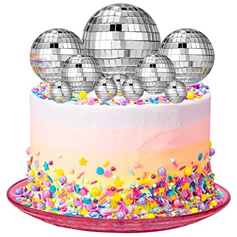 Yorgewd Disco Ball Cake Decorations, 10 PCS Disco Ball Cake Toppers Cupcake Toppers 1970s Disco Themed Cake Toppers for Disco Theme 70's Party Supplies (4 Size) Cover