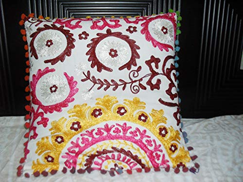 Housse de coussin multicolore indienne Suzani fait main pour lit et banc - 5