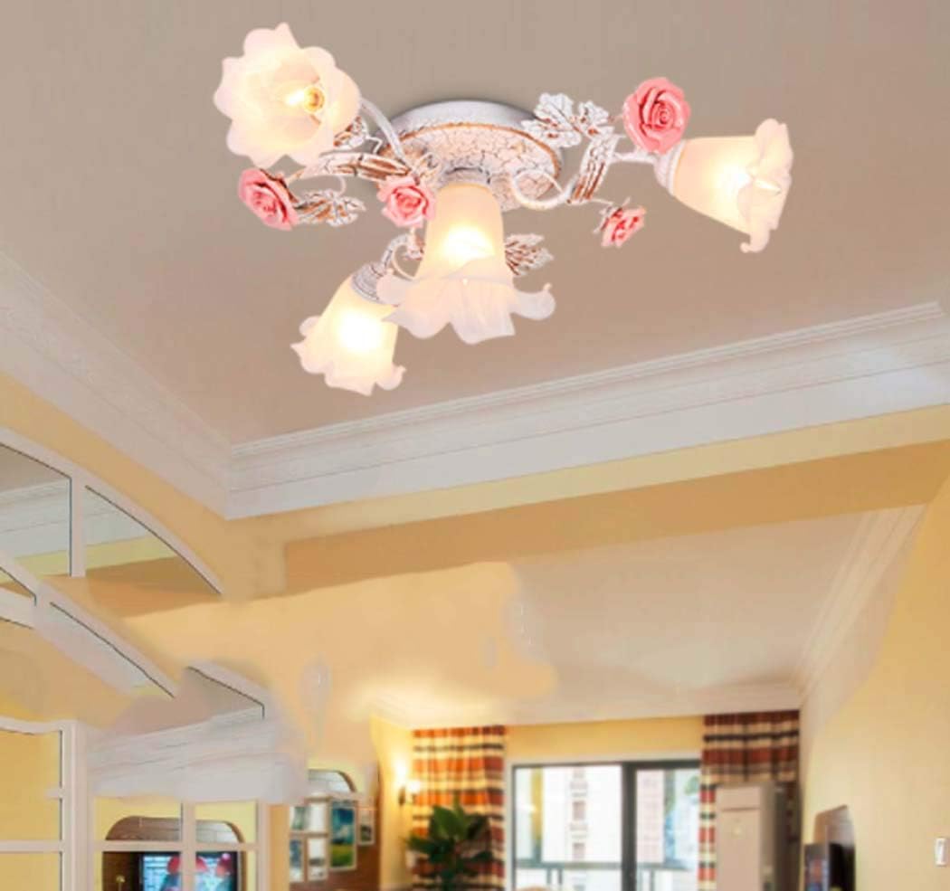 田舎の庭のバラ天井吊りロマンチックな花のシャンデリアベッドルームダイニングルームキッチンの芸術的なシャンデリア 110v E27 4 Head 照明