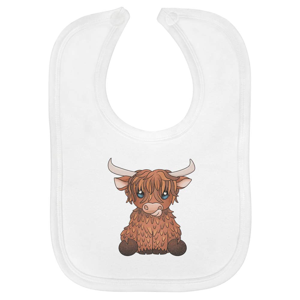 Azeeda 'Highland Cow' Baby Bib - White (BI00049852)