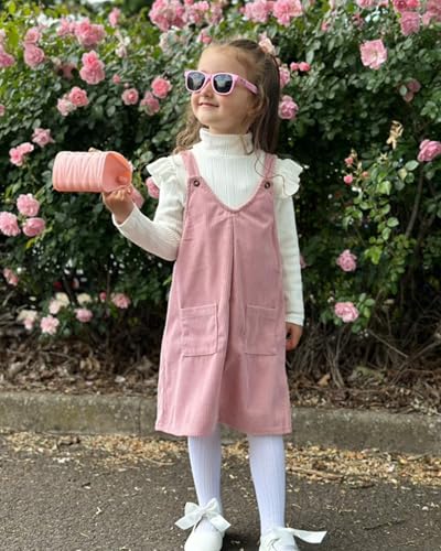 HINTINA Toddler Girl V Neck Corduroy Pinafore Overall Dress Set 2-7 Years3