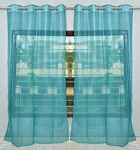 Image of HOME UTSAV 1 Piece Sheer Premium Tissue Net Polyester Curtains for Long Door 8 Feet, Aqua