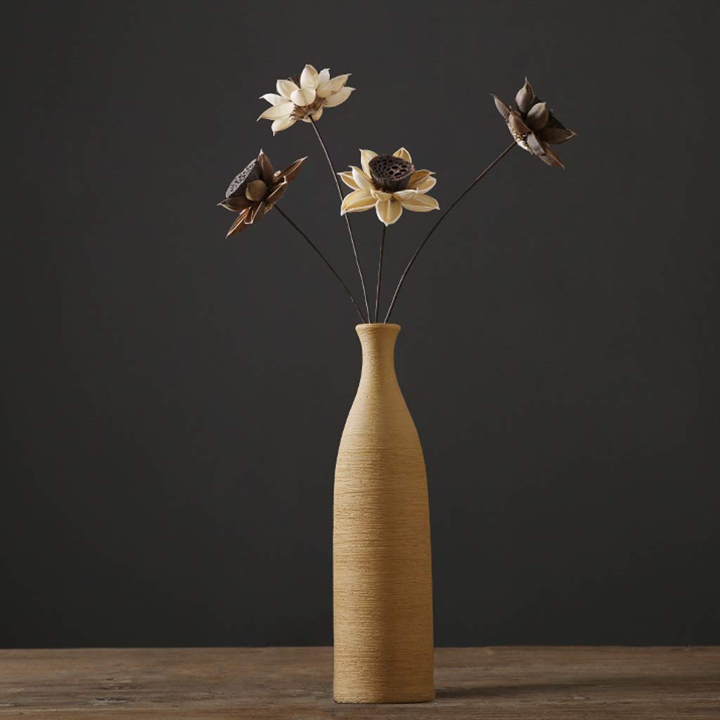 asdchZen Ceramics Vase Tabletop Model Ornament Home Decor Living Room Office Dried Flowers Fake Flower,Yellow-Small