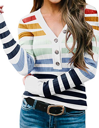 Image of MEROKEETY Women's 2025 Long Sleeve V Neck Ribbed Button Knit Sweater Solid Color Tops