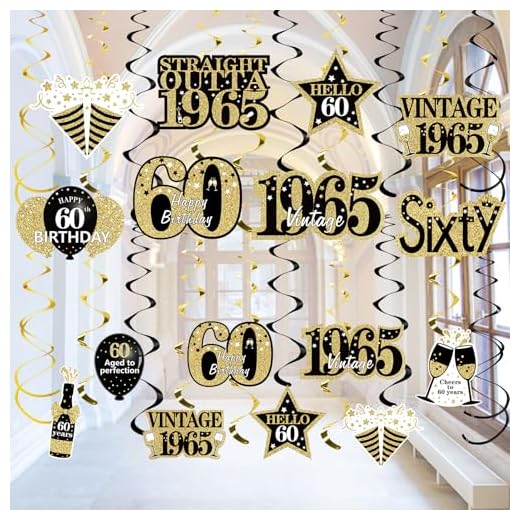 30 Pieces 60th Birthday Decorations Hanging Swirls for Men Women, Black Gold Vintage 1963 Happy 60th Birthday Foil Swirls Party Supplies, Sixty Year Old Birthday Ceiling Hanging Decorations