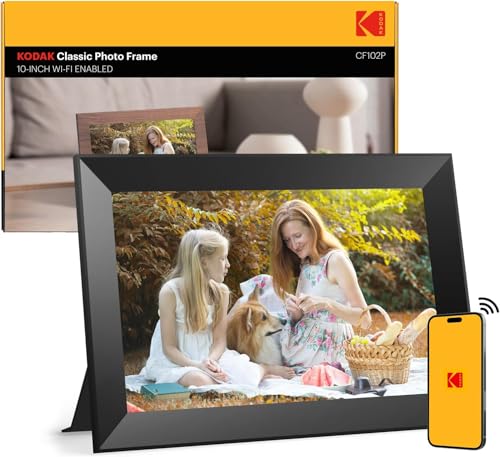 Cadre Photo numérique WiFi, KODAK 10.1 Pouces Cadre Photo électronique avec 32 Go de Stockage, partagez instantanément des Clips vidéo et Photos Via l'application, Rotation Automatique