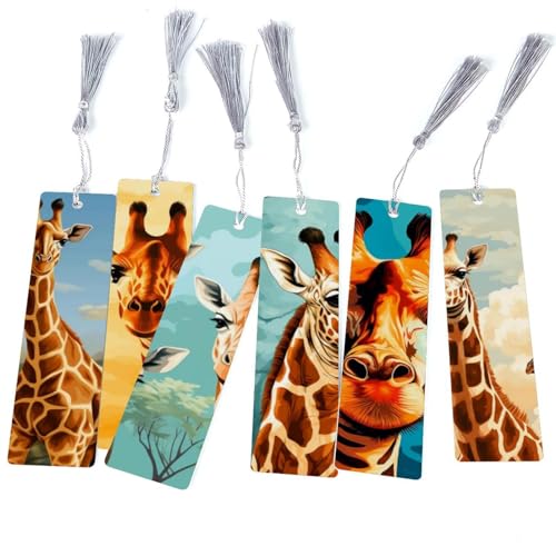 Marque-pages girafe à pompons : le lot de 6 marqueurs anti-pages cornées pour livre d'enfant