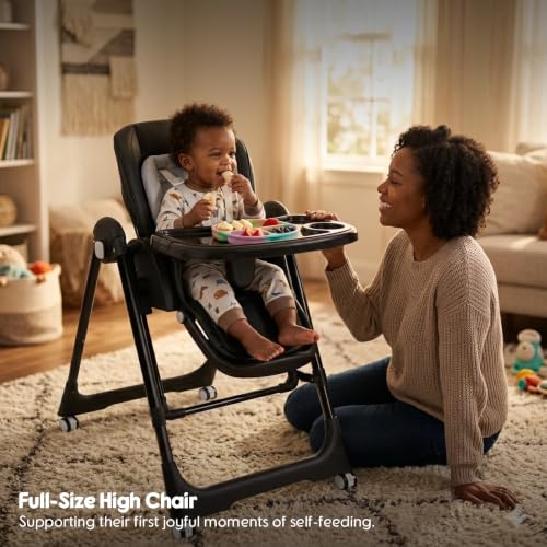 Image of Foldable High Chairs for Babies and Toddlers Convert to Baby Rocker | Convertible with Reclining Seat & Leg Rest, 3-in-1 with Tool-Free Assembly