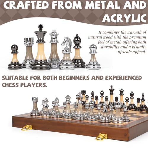 Juego de Ajedrez Deluxe Grande de 17 Pulgadas Madera y Piezas Metálicas miniatura 2
