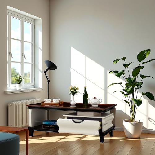 Image of Royaloak Texas American Marble Center Table | Art Marble | HDF with High Glossy Finish | Drawer Storage | American Collection | Durable & Long-Lasting | Wooden Block Tapered Legs