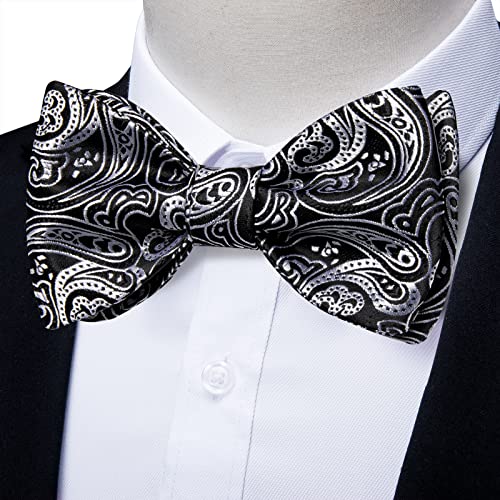 Image of DiBanGu Paisley Bow Ties for Men Silk Self Tied Bowtie and Pocket Square Cufflinks with Lapel Pin for Wedding Party