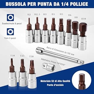 WORKPRO Chiave Dinamometrica da 1/4", Alta Precisione ±3%, 2-26 N·m, Set di Coppia da 14 Pezzi, Chiave a Cricchetto da 72 Denti, con Barra di Prolunga, per Auto, Bicicletta e Moto