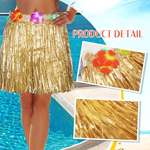 Tigeen 6 Pcs Coconut Bra Hawaiian Grass Hula Skirt Costume Set Dance Leis Outfit for Women Luau Party Supplies,15.7 Inch3