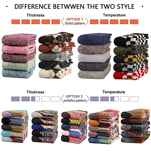 Heatuff Womens Thick Wool Socks Thermal Warm Winter Crew Socks 5 Pairs Multicolors2