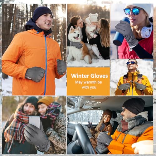 Image of GUSTAVE Thermal Winter Gloves for Men Bike Riding Ski Black Hand Gloves for Winter Men Women Outdoor Sports - Waterproof Anti-Slip Touchscreen and Adjustable Drawstring Wrist Cuff