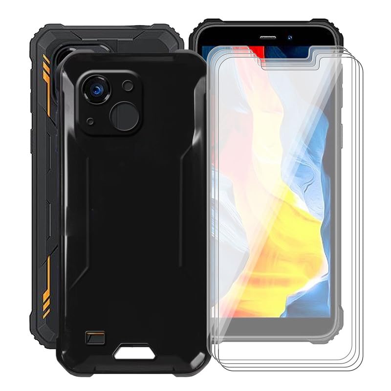 HGJTFANY Phone Case for Oukitel G2 (6.0') with [4 x Tempered Glass Protective Film], Ultra-Thin Shockproof Bumper Cover Black Soft Silicone Case for Oukitel G2 - Black