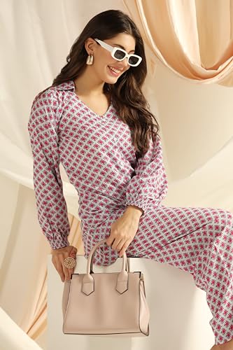 Image of DHRUVI TRENDZ Co Ord Set for Women Stylish | Ethnic Cotton Casual Cord Set | Stylish Summer Kurta & Pant Set | Casual Daily Outfit Night Suit for Women | Full Sleeve Top with Relaxed Fit Trousers