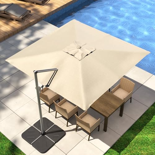 SUNBURY 9FT Square Cantilever Patio Umbrella with Tilt Adjustment and 360-Degree Rotation, Offset Hanging Umbrella for Backyard (Beige)