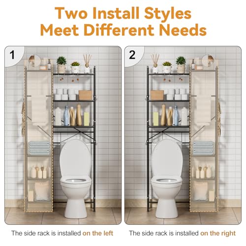 Image of 1 Set Over The Toilet Storage, 3-Tier Bathroom Laundry Storage Rack Space-Saving Organizer Household Supplies (Black-M)