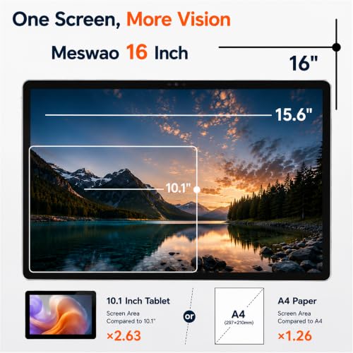 Image of 16 Inch Android 16 Tablet, Widevine L1, 1920x1200 IPS Display, Sheet Music | 12GB Memory 128GB Storage, Helio G99 Octa-Core, 30W Fast Charging, 12000mAh Battery, 32MP Rear Camera, Quad Speakers, FHD IPS