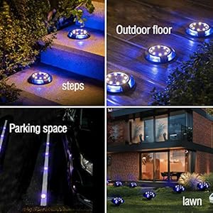 Solar Ground Lights Outdoor 8 Packs LED Disk Lights Solar Powered Waterproof In-ground Lights For Garden Deck Stair Step Lawn Patio Driveway Walkway Pathway Yard decoration (White + Blue) Solar Ground Lights Outdoor 8 Packs LED Disk Lights Solar Powered Waterproof In ground Lights For Garden Deck Stair Step Lawn Patio Driveway Walkway Pathway Yard decoration White Blue