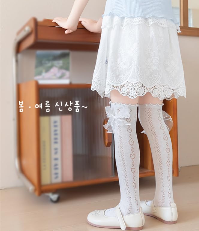 Image of Little Girl's Knee High Socks Over Calf Kids Overknee Stockings Bow Style