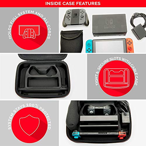 Officially Licensed Nintendo Switch System Carrying Case – Protective Deluxe Travel System Case – Joy-Con Contoller, Game Cartridges and SD Card Cutouts – Black Ballistic Nylon Exterior by Game Traveler - Image 4