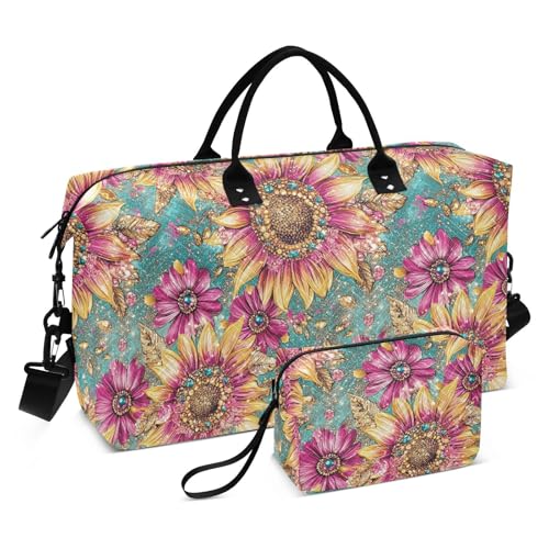 Sunflowers Jewelry Shining Glittering Decorative Large Bag Gym Sports Carry with Adjustable Strap for Workout Multifunctional Bolsa para en Avion