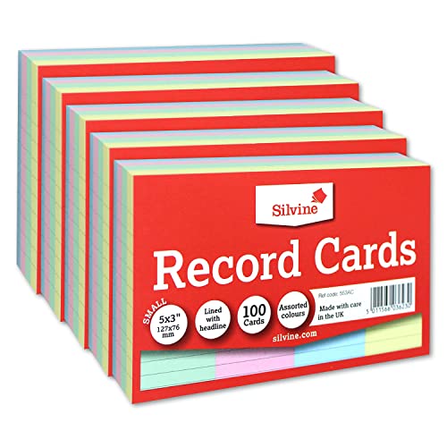 Tarjetas de registro Silvine de colores con forro de rayas para notas ordenadas en oficina
