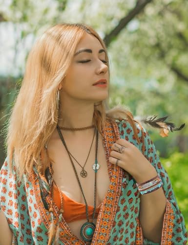 3 Pcs Western Country Jewelry for Women Turquoise Bracelet for Women Boho Leather Layered Bracelet Jewelry for Women Silver Cuff Bangle4