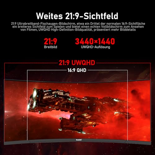 34 Zoll Ultrawide Curved Gaming Monitor 120Hz, 1500R PC Bildschirm UWQHD 3440x1440, Gebogenes Computerbildschirm, VA, Displayport, HDMI, VESA 75 * 75mm – Bild 4