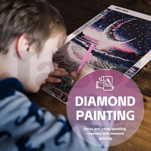 Image of Jasol Diamond Painting Kit, 40x30 Cms, Full Drill, 5D Crystals, Home Wall Decor Gift Set (Moon Beach M45618)