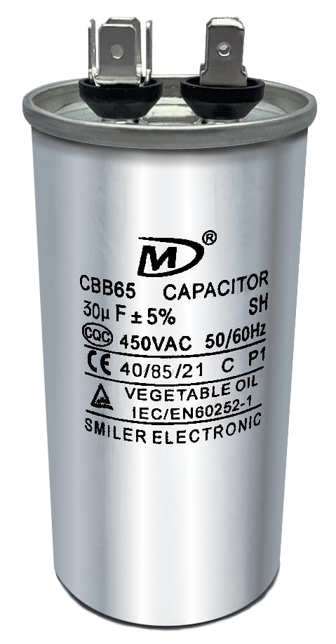 CBB65 30 uF 5% 30 MFD 450 VAC Round Run Start Capacitor for HVAC and AC Motor, Fan, Cool or Heat Pump