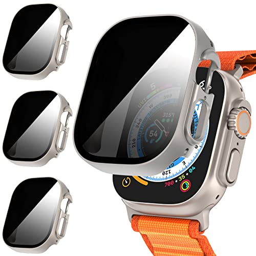 Diruite 3-Pack Funda para Apple Watch Ultra 3/2/1 49mm Privacidad Protector Pantalla,HD Cristal Templado Protección PC Dura Anti Espía Case-Solo para iWatch 49mm