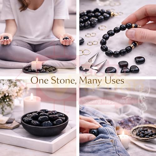 Image of Crystal Black Tourmaline Tumble Stone | 50 gm Tumbled Gemstones | Reiki Healing Stones | Home Decor Pebbles | Aquarium Gravel | Garden & Table Decor