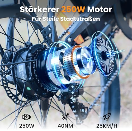 S10 E Bike Herren 26 Zoll, Elektrofahrrad für Erwachsene mit 250W Motor 48V 499,2Wh Akku, 4,4 Zoll LCD Display Ebike mit Federgabel, bis 100km 25km/h Pedelec für Damen City Pendeln – Bild 4