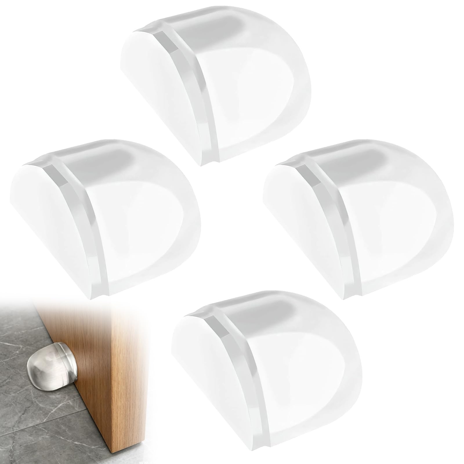 4 Pcs Clear Door Stoppers Self Adhesive, Floor Clear Door Stopper, Invisible Self Adhesive Door Stop, Sound Dampening Bumpers Protect Door Wall from Damage for Wood Tiles Carpets Surface Home Office