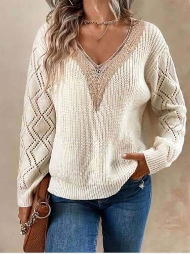 Women’s Hollow Out V-Neck Sweater – Long Sleeve Casual Knitwear for Spring Winter, Soft Pullover Jumper2