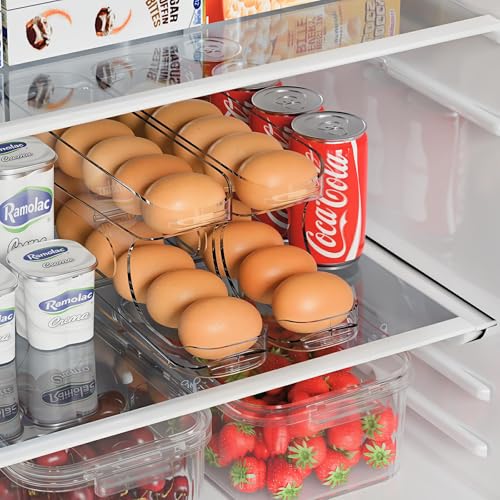 Sotfamily Egg Holder for Fridge, Auto Rolling Egg Storage Organizer for Refrigerator, Clear Space Saving Container, Disp - Additional View