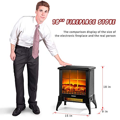 Euhomy Electric Fireplace Heater, 18" Indoor Fireplace Stove with Realistic Flame Effect, 1400W Space Heater for Quick Installation, Overheat Auto Shut Off Safety Function, CSA Certified - Thumbnail 4