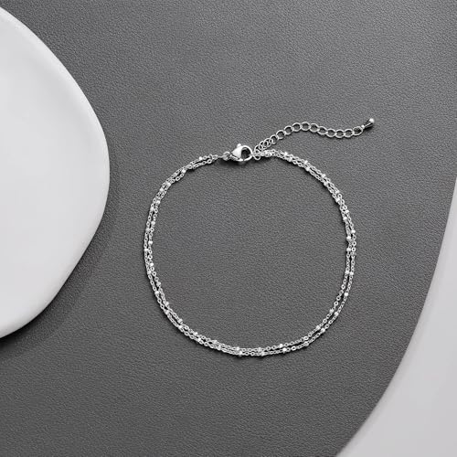 JUANKIKI Fußkettchen für Damen Fussketten für Frauen Silber 925 Wasserdichtes Verstellbare Sommer Strand Fußkettchen für Damen