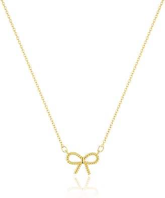 Bow Necklace for Women, Dainty 14K Gold/Silver Plated Bowknot Choker Necklace for Women Beads Chain Cute Pendant Necklaces Fashion Jewelry Gifts