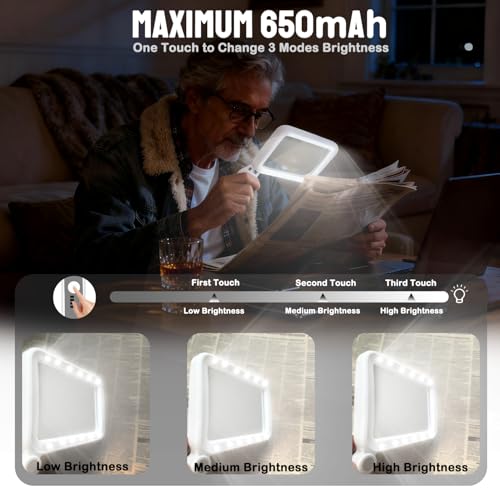 Handheld Folding Magnifying Glass for Reading Stepless Dimmable LED Light Rechargeable Rectangle Page Magnifier for Reading Books,Small Print,Seniors & Low Vision — view 5