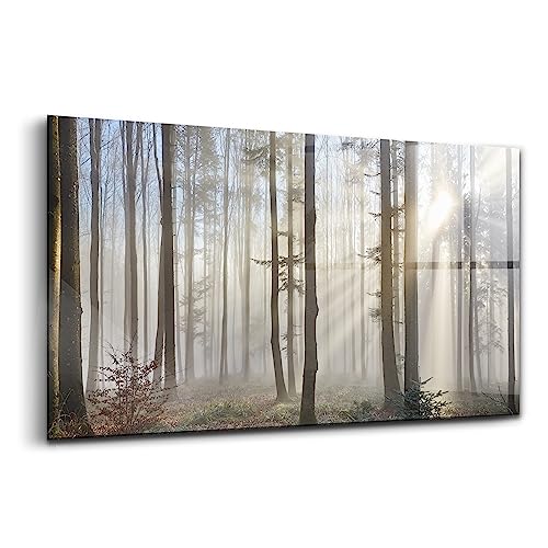 Peinture sur verre forêt dans le brouillard 120x60cm pour décoration wallart